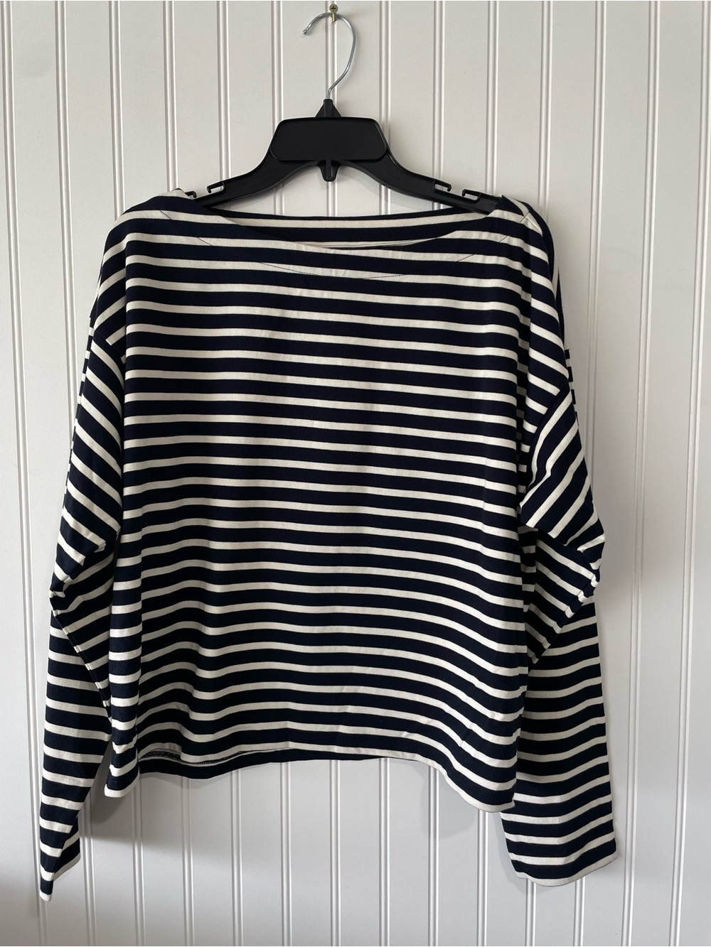 Lauren Ralph Lauren Navy and White Striped Boat-Neck Long Sleeve Tee